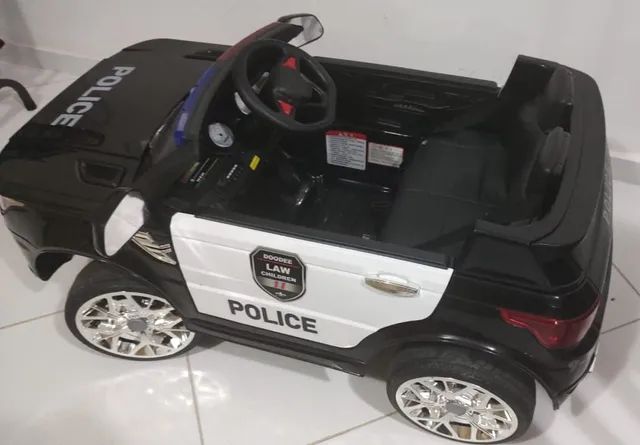 Carro Elétrico Infantil Viatura De Policia Com Megafone USB MP3 Controle  Remoto Luz E Som 12V 