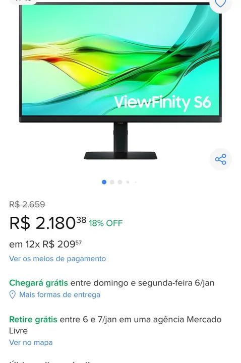 Monitor Samsung ViewFinity S6 27 polegadas