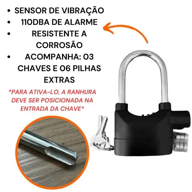 Cadeado Com Alarme Para Moto, Bicicleta, Bike etc Antifurto + Brinde, Com três chaves - Foto 5
