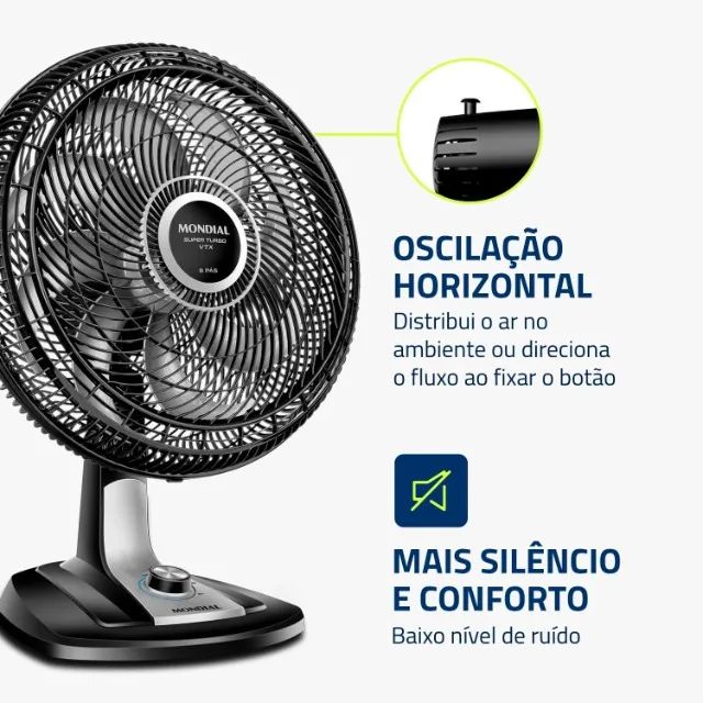 Ventilador 40cm Super Turbo 8 Pás, Mondial, Preto/Prata, 140W, 110V - VTX-40-8P - Foto 4