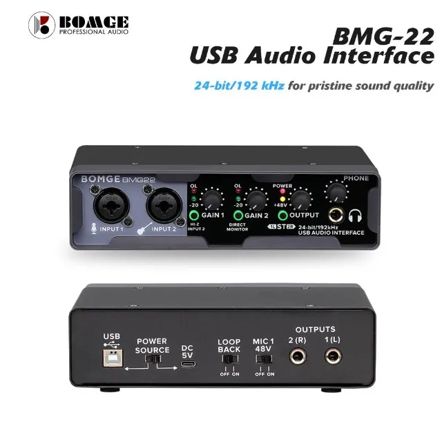 Interface de Áudio BOMGE BMG22 2x2 24bit/192kHz