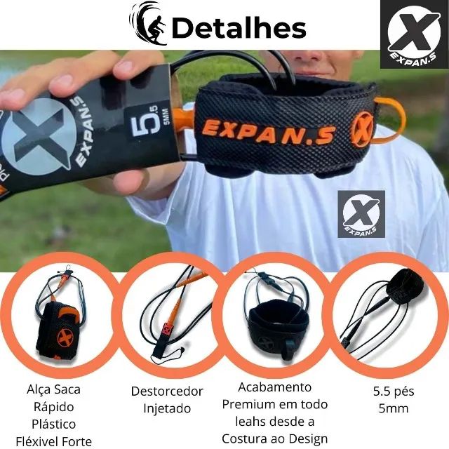 Leash Surf 5mm Expans Com Duplo Distorcedor Injetado- Strep Profissional - Foto 4
