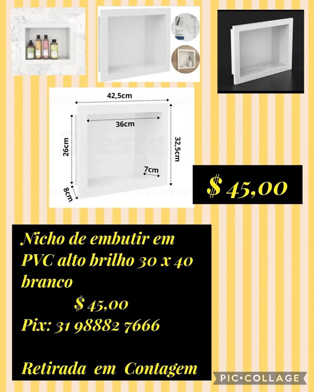 Nicho embutir PVC alto brilho 30x40 branco