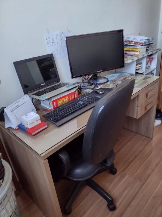 Mesa home office (escritório) MDF tampo de vidro com duas gavetas - Foto 2