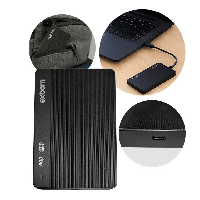 HD Portátil 500GB Compacto e Leve com Tecnologia USB-C (Produto Novo e com Garantia)