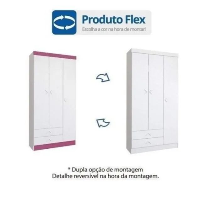 Guarda Roupa Infantil 3 Portas 2 Gavetas DIVIDIMOS EM ATÉ 10X SEM JUROS - Foto 4