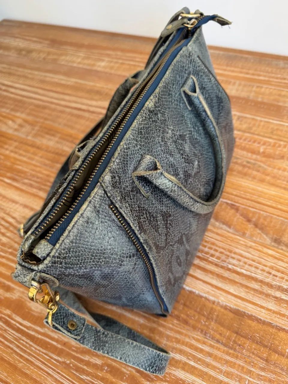 Bolsa azul de couro - Foto 4