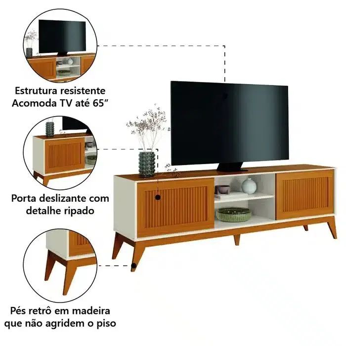 RACK BANCADA KING 1.80 RIPADO EM 3D - PARA TV ATÉ 65 