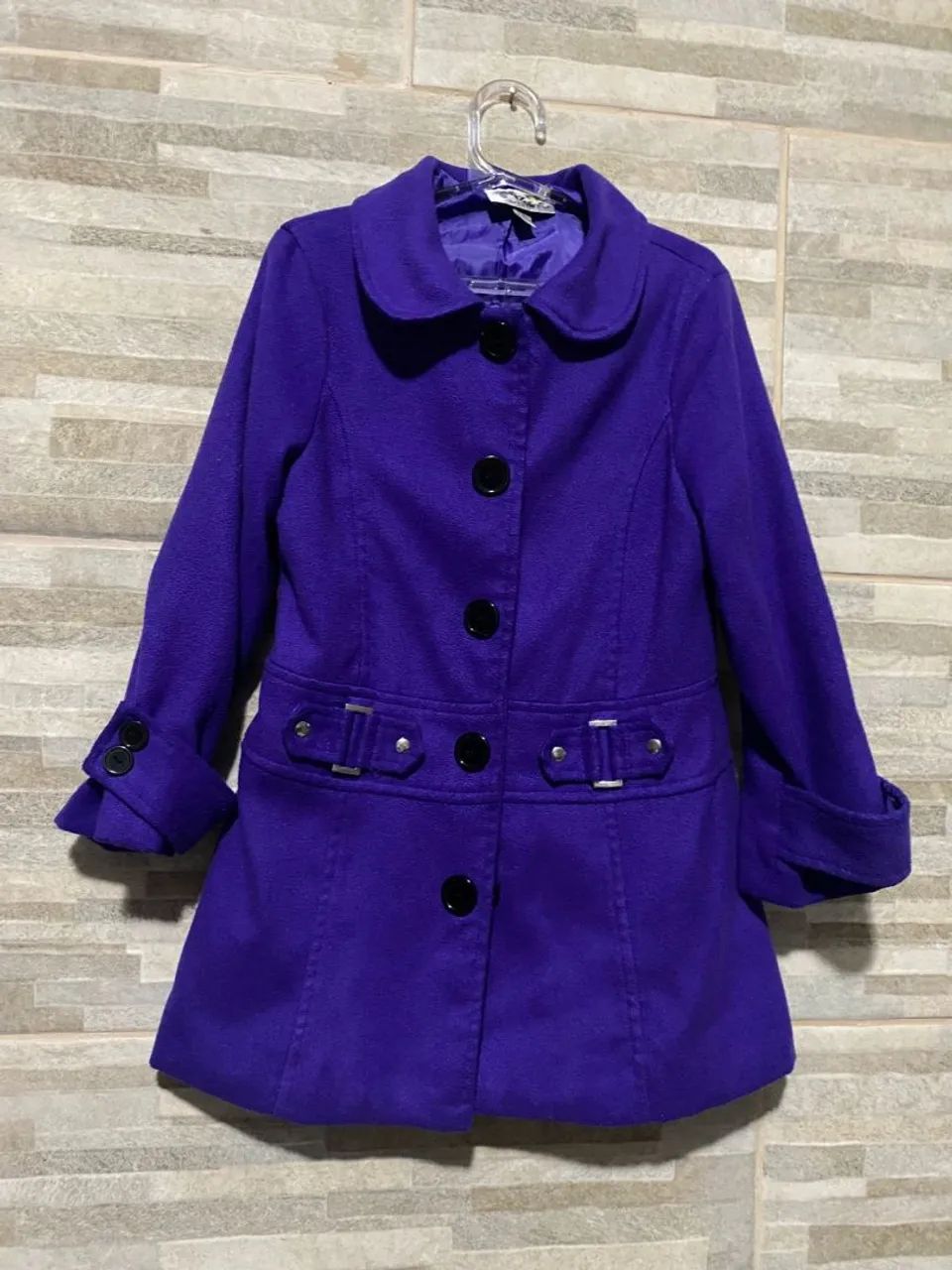 Casaco infantil roxo elegante modelo sobretudo  - Foto 3