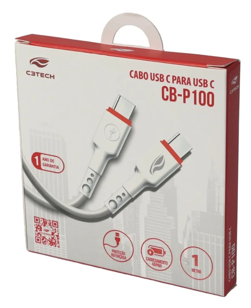 CABO USB TIPO C X USB TIPO C 1 METRO 3A C3TECH CB-P100WH - Foto 4