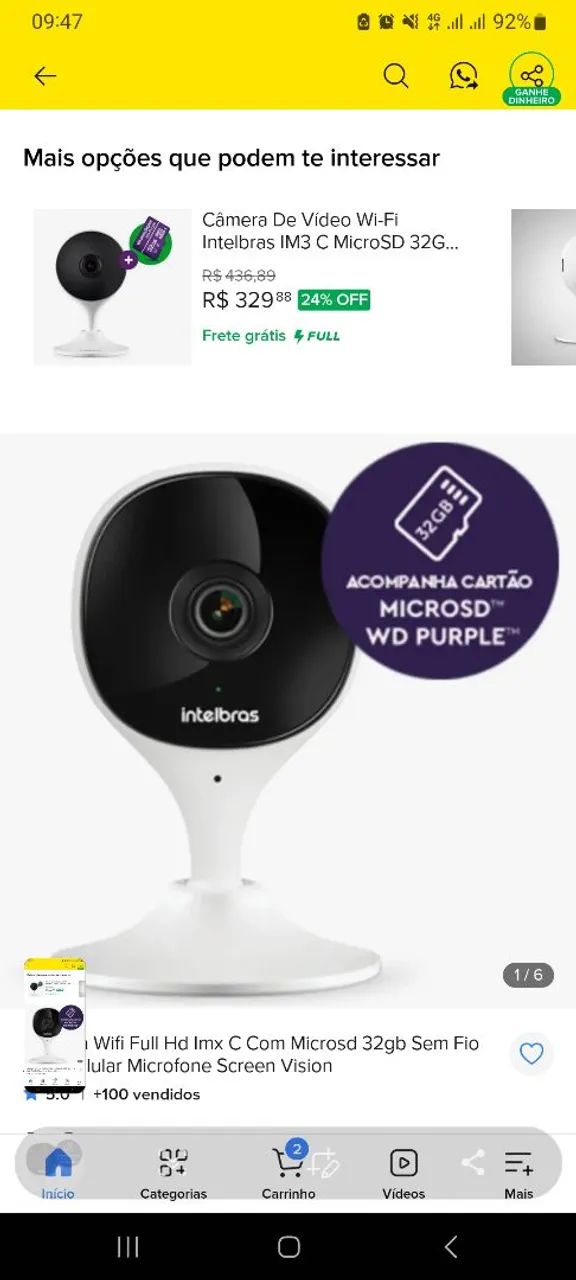 CAMERA SMART INTELBRAS DISCRETA  COM 34GB - Foto 5