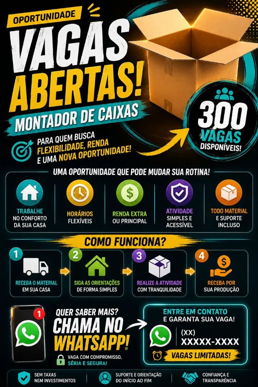 OPORTUNIDADE DE TRABALHO ? VAGAS ABERTAS! ?