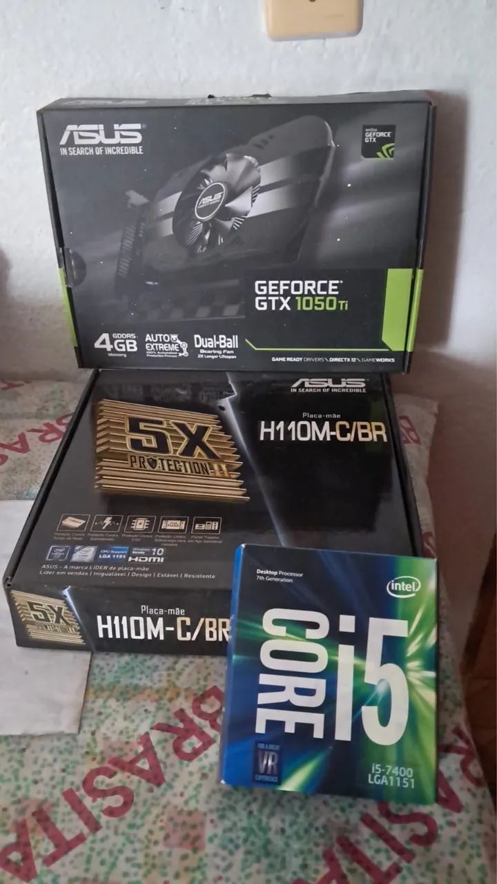  Kit upgrade Intel i5 7400 + placa-mãe ASUS H110M + GTX 1050 Ti