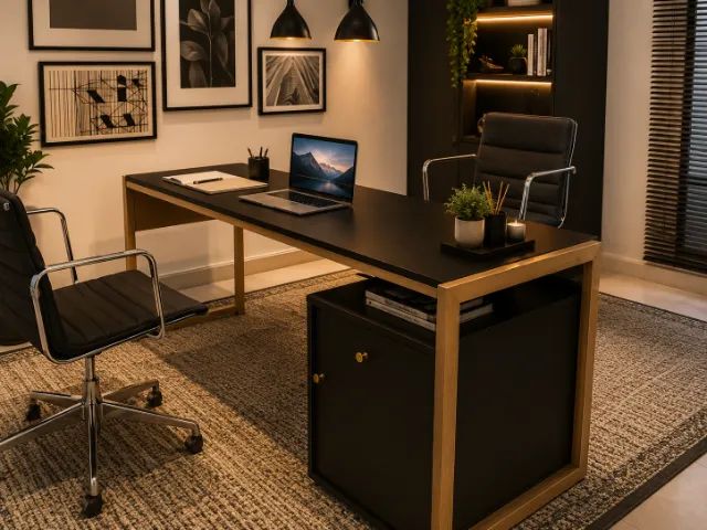Mesa de Escritório Gold Delluxe.  Base em Madeira Maciça. L120CM X P50cm x A74cm