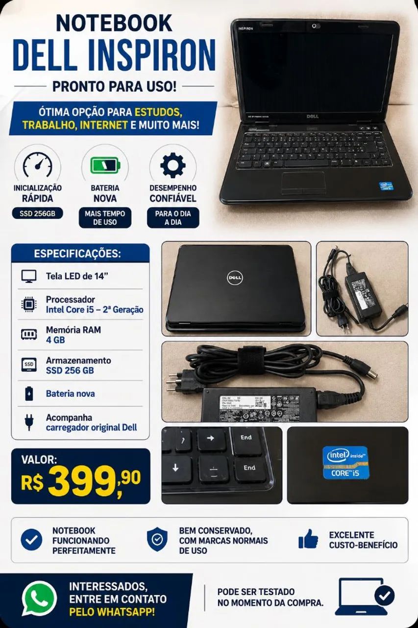 NOTEBOOK DELL INSPIRON 14" - PRONTO PARA USO!