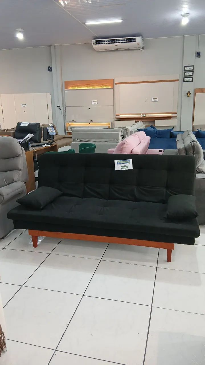 Sofa Cama 3 posições com molas e pés em madeira 