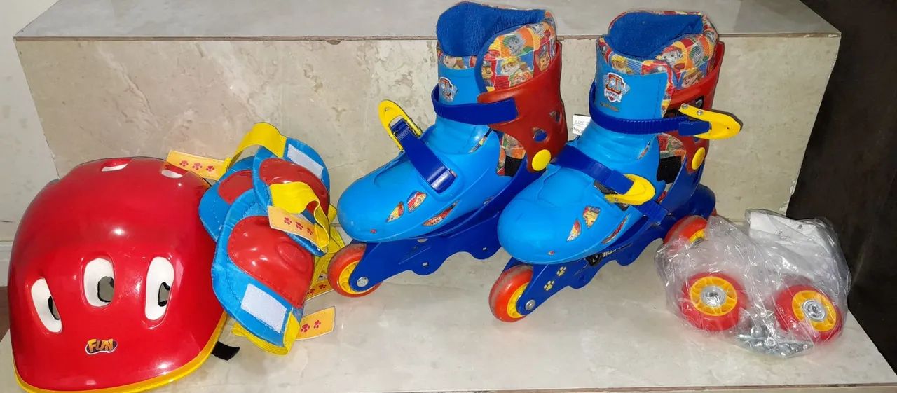 Patins roller infantil Patrulha canina e kit de segurança  - Foto 3