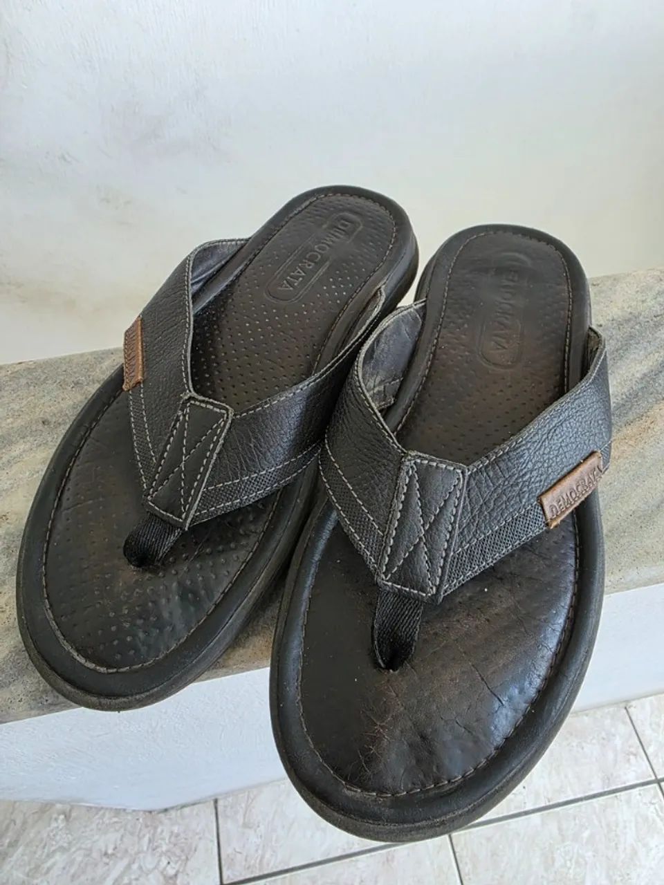 Chinelo Democrata Marrom Couro Num 39 Zero - Foto 4