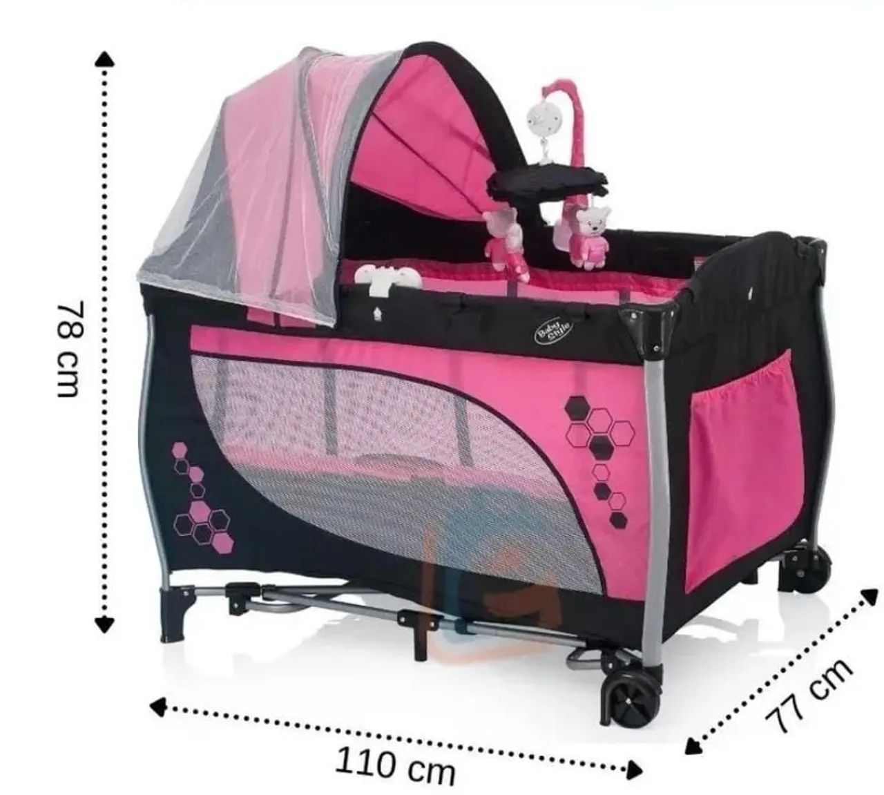 Berço Portátil / Chiqueirinho para Bebê Rosa e Preto com Mosquiteiro - Foto 2