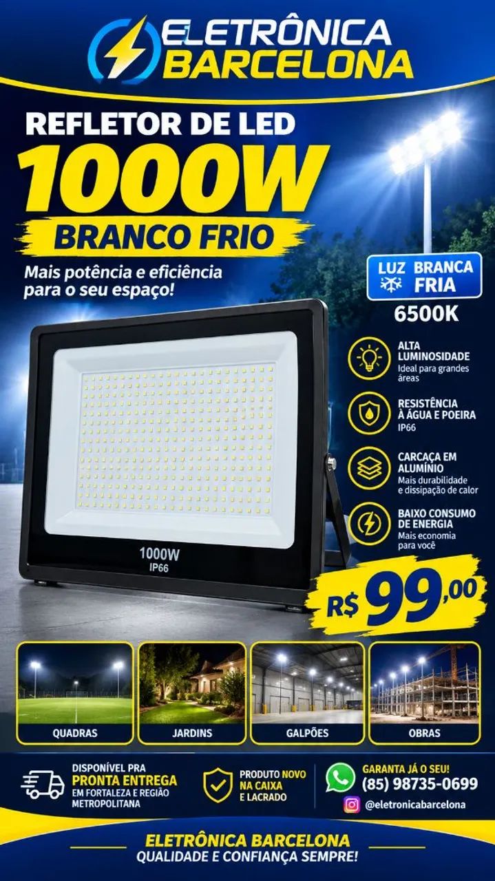 Refletor de Led 1000W Branco Frio
