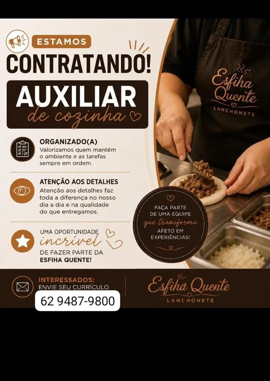 VAGA AUXILIAR DE COZINHA e CONFEITEIRA(O)