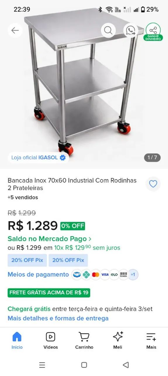 Bancada inox com rodinhas e prateleiras  - Foto 3