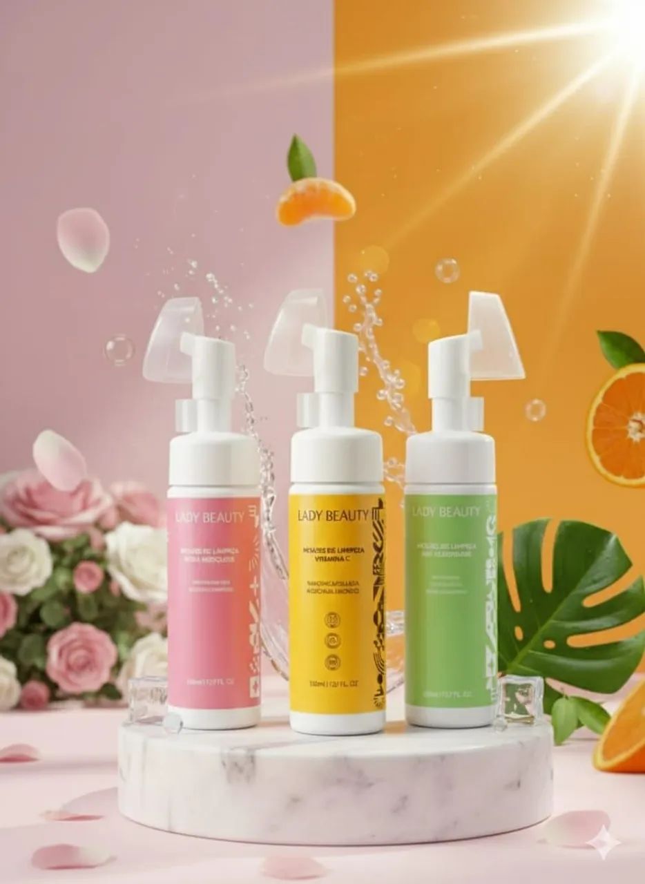 Kit 3 Mousses de Limpeza facial | Vitamina C| Rosa mosqueta | Anti-Oleosidade