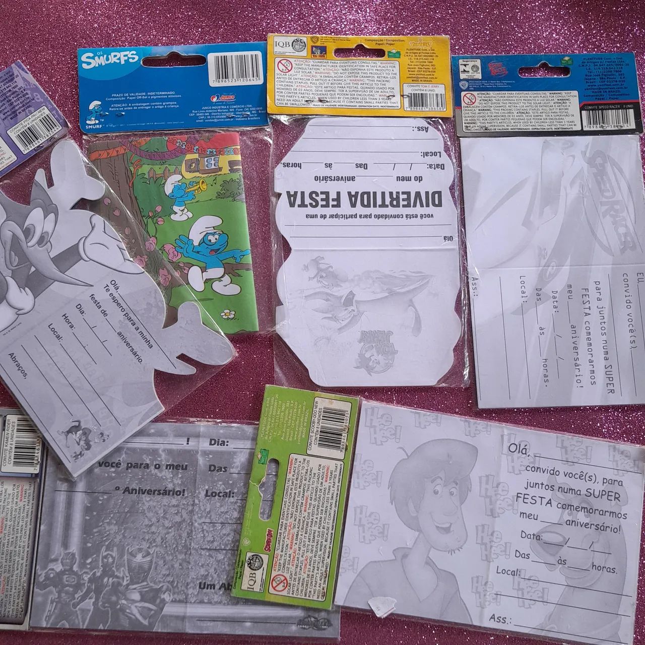 Kit convites Pica-Pau, Smurfs, Tom e Jerry, Speed Racer, Kamen Rider e Scooby-Doo - Foto 2