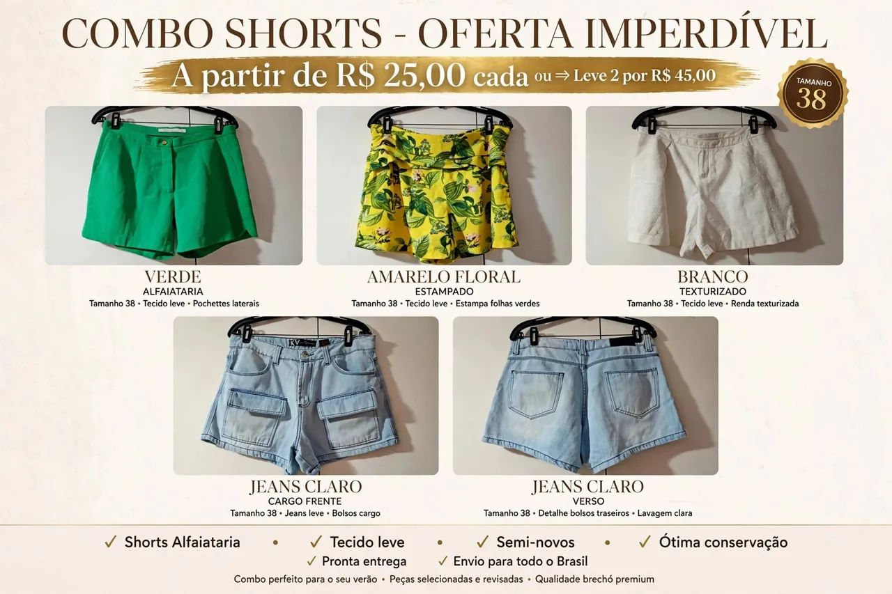 Combo short vários modelos promoção 