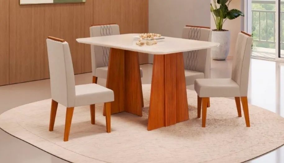 Mesa Lari com 4 cadeiras - Vidro 1,36m - NOVO - Foto 2