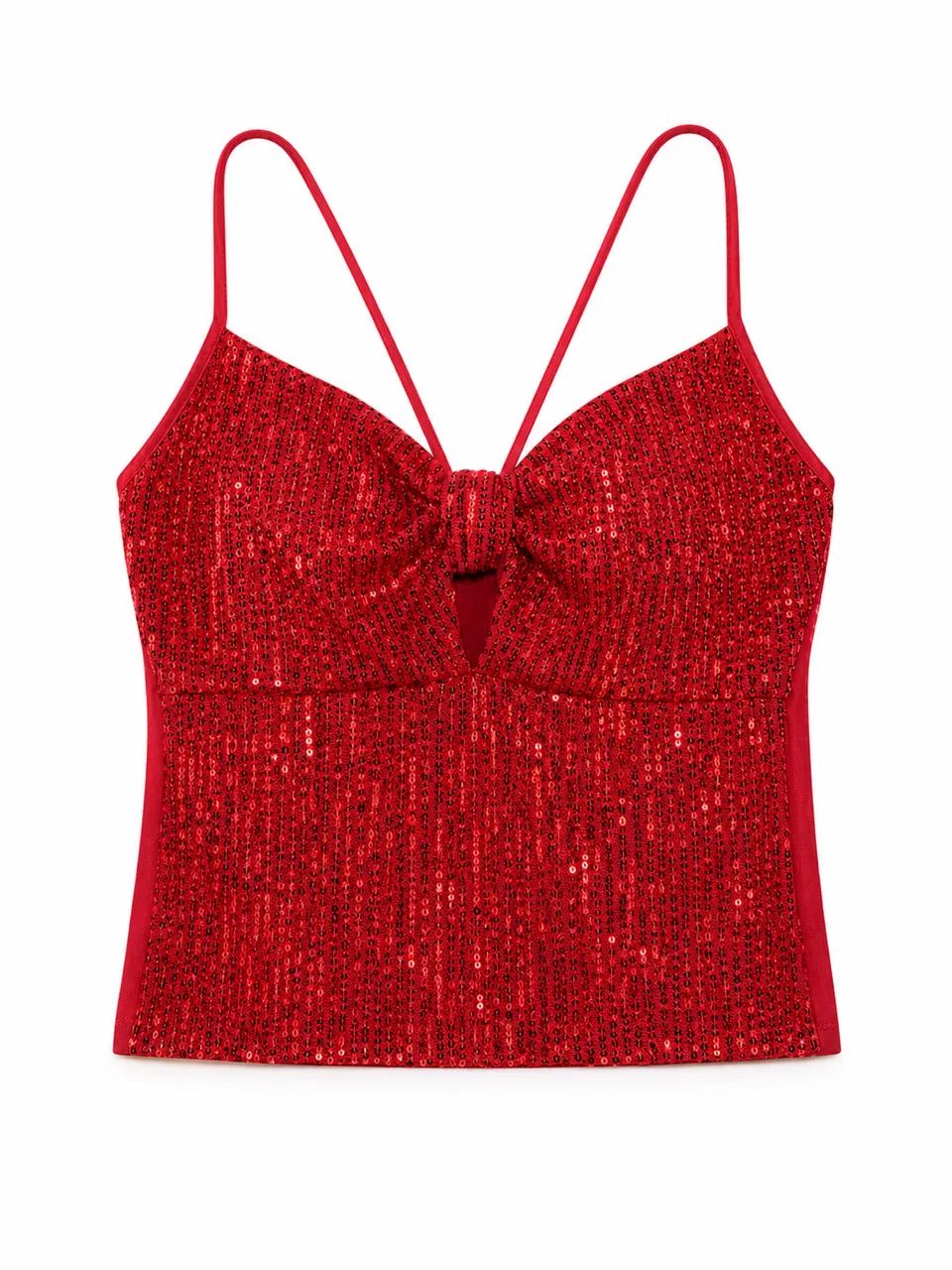 Cropped Vermelho de Paetês com Laço