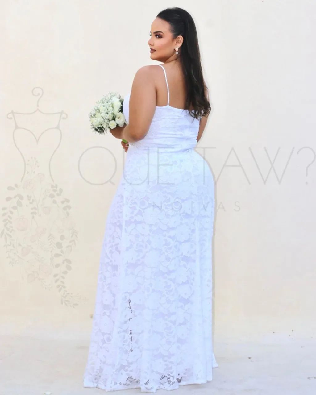 VESTIDO DE NOIVA BRANCO CIVIL LONGO DE ALÇINHA COM BOJO - Foto 5