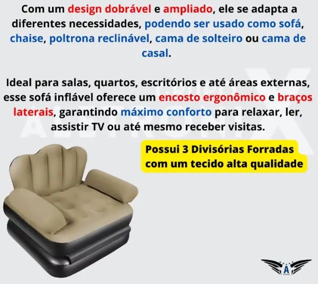 Sofa Cama Inflavel 5 Em 1 Dobravel Poltrona De Luxo Casa - Foto 5