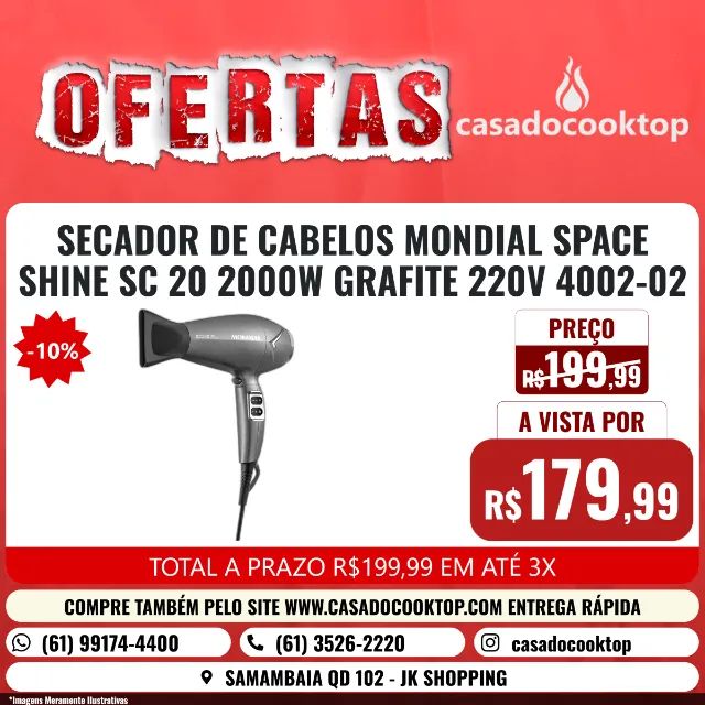 SECADOR DE CABELOS MONDIAL SPACE SHINE SC-20 2000W GRAFITE 220V 4002-02