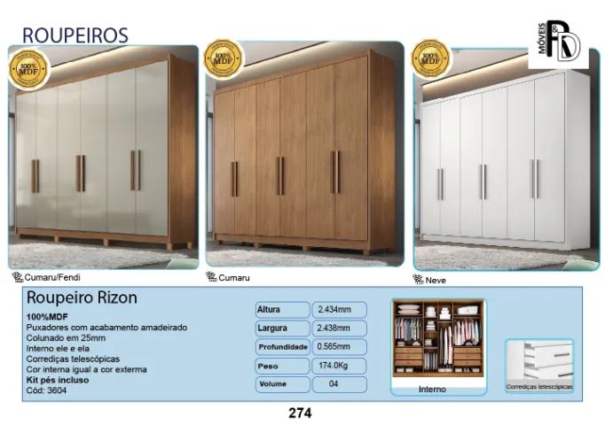 Roupeiro Guarda Roupa Rizon 100% MDF