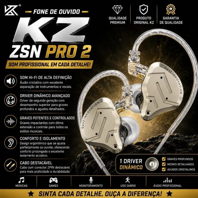 Fone de Ouvido kz Zsn Pro Gold Sem Microfone