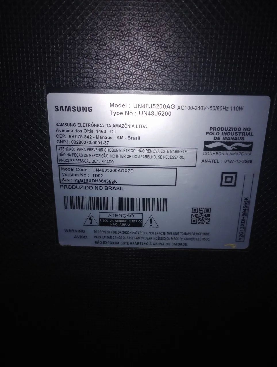 TV Samsung 48 com problema na tela