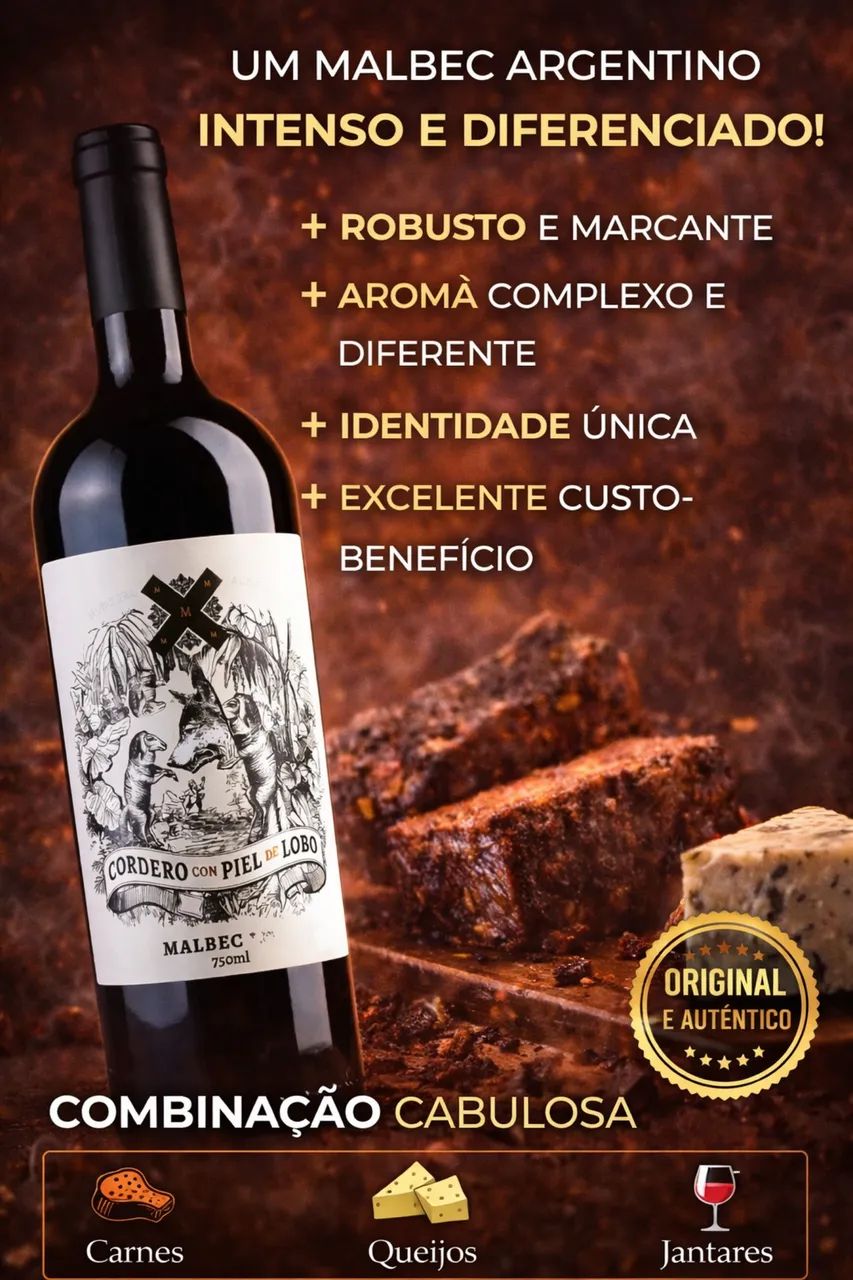 Vinho Cordero con Piel de Lobo Malbec 750ml | Argentino Intenso, Frutado e Encorpado