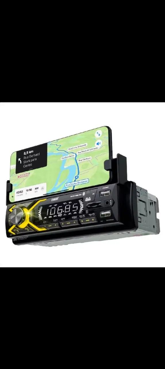 SOM AUTOMOTIVO COM SUPORTE PARA CELULAR 