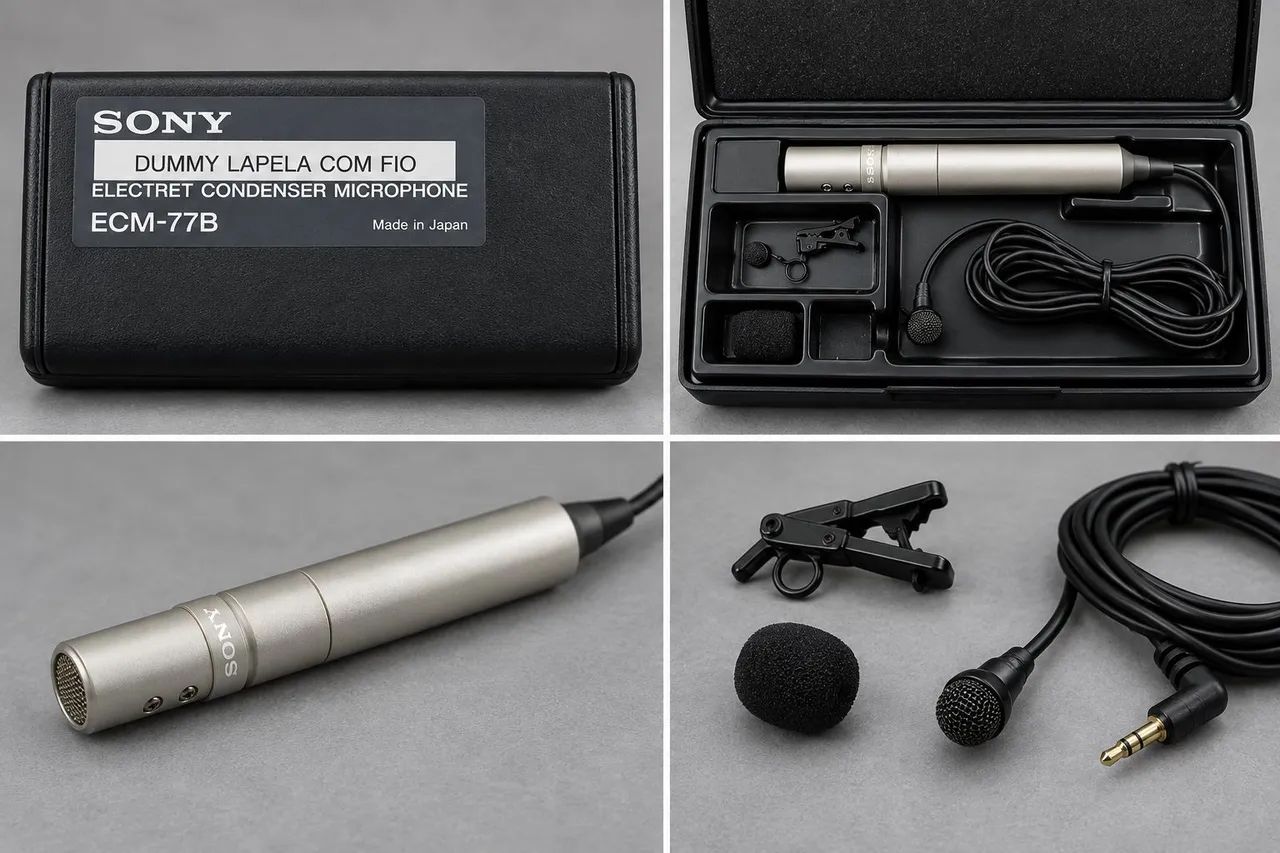 Microfone Sony ECM-77B Lapela Profissional XLR com fio + Estojo