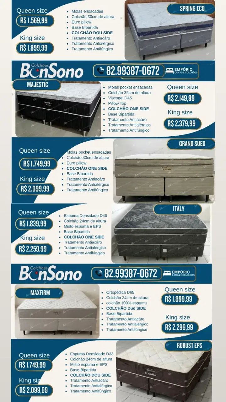 Camas solteiro ao king Unibox, base, base bau,  colchões molas ou espuma bicama bibox