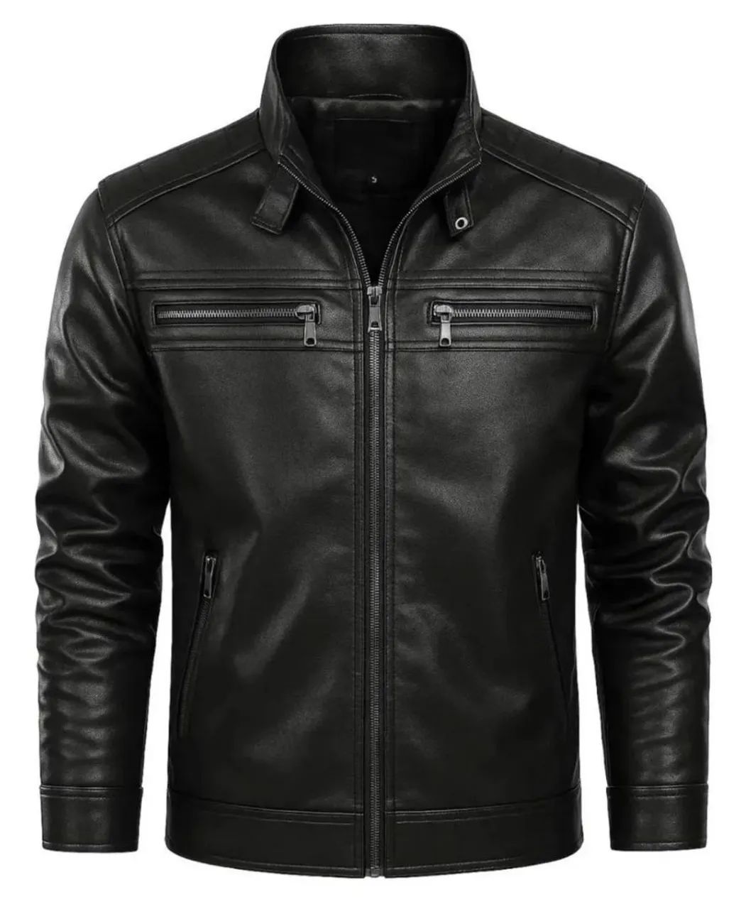 Jaqueta de couro preto básico 