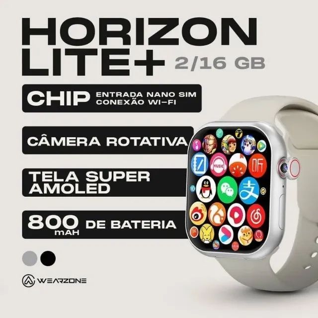 Smartwatch android Horizon Lite + 4G Câmera Rotatória | 2GB + 16GB | Celular de Pulso Slim