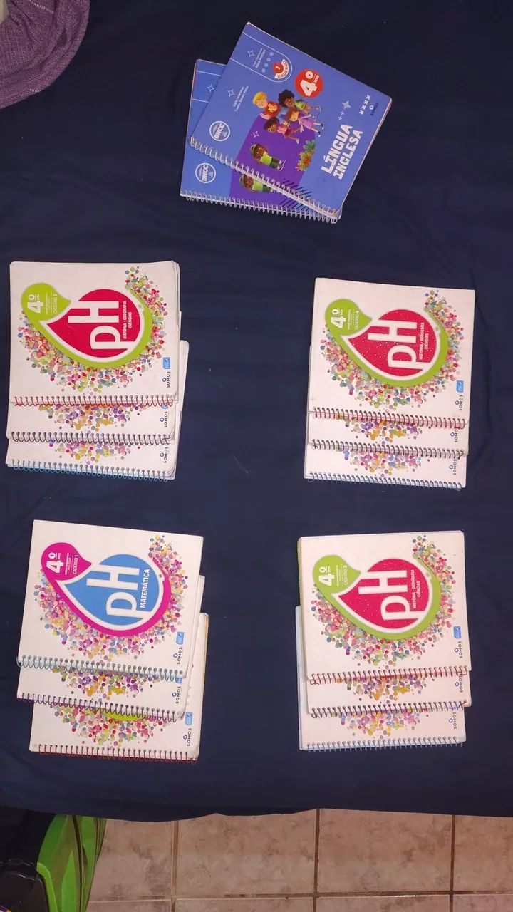 Livros da Coleção Somos, 4° ano, Sistema PH, 4 volumes (12 livros) + 2 cadernos de inglês