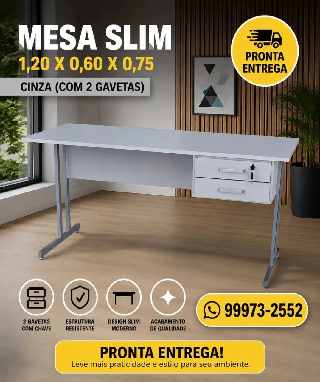 Mesa slim com 2 gavetas novas pronta entrega 