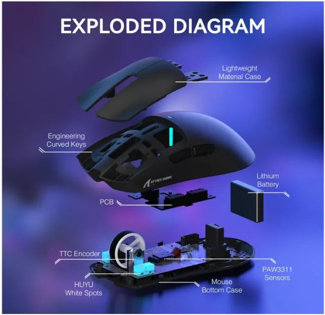Mouse gamer Attack shark x11 - Dock rgb Tri Mode - 22k Paw3311 (vermelho) - Foto 6