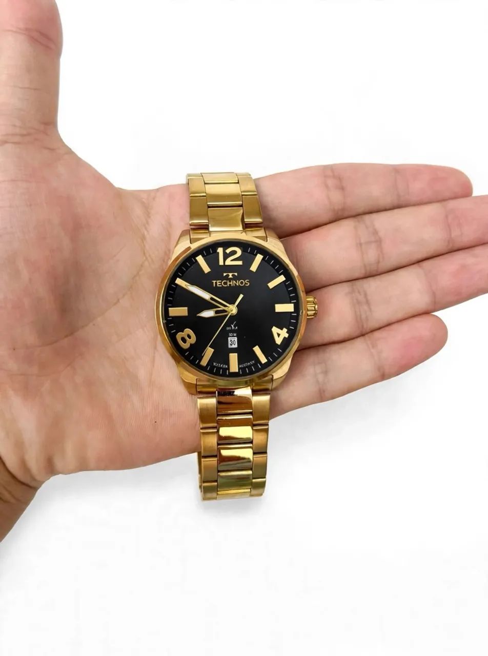 Relógio Technos Gold Original Dourado - Mostrador Preto - Com Caixa e Nota - 50M - Foto 3
