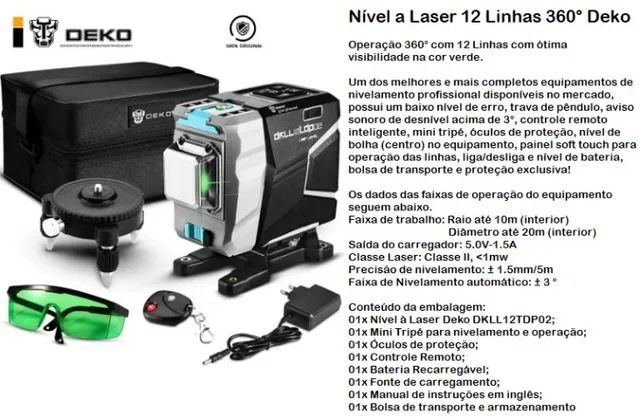 Nível à Laser Deko Completo 12 Linhas Verdes Profissional - Melhor Nível da Categoria