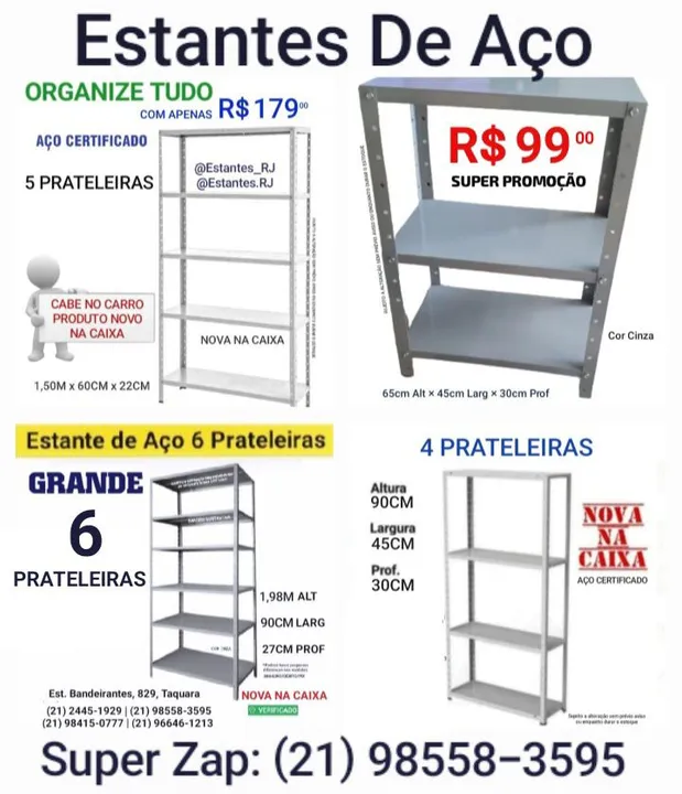 Estante de Aço Kit Prateleiras - Super Promoção - A partir R$99,00*