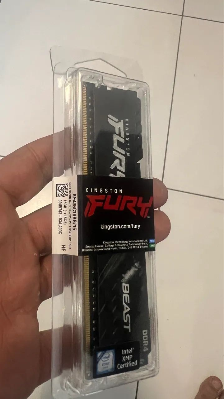 Kit Memórias Kingston Fury Beast, 32GB (2x16GB), 3600MHz, DDR4, Preto, KF436C18BB/16
